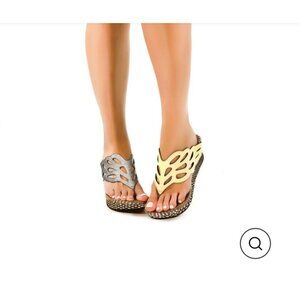 Modzori Troya 3 Butter Flip To Pewter Reversible Wedge Sandals Women's SIze 8